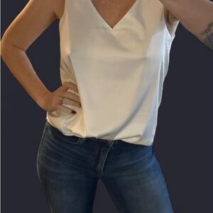 Elegant white Satin/Silk Sleeveless Top